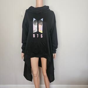 BTS J-Hope 94 Hoodie Top Black High-Low Hem ARMY K-Pop Fan Pullover L